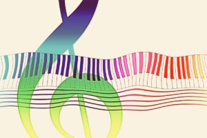 color code the musical form - Picture of a Colorful Clef and Piano