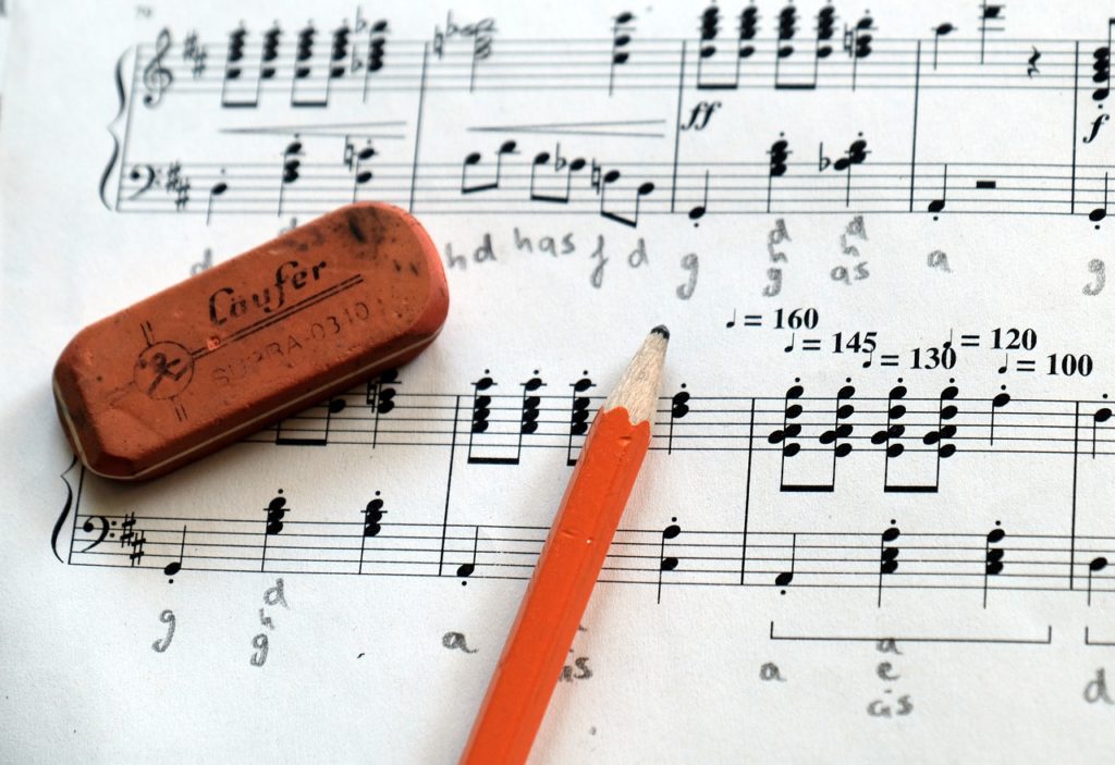 Changing Keys in Your Songwriting - pencil, eraser, and sheet music - Singing Shape Note Harmonic Minor Melodies - Learn the Elements of Songwriting Construction - Can Someone Explain Roman Numeral Analysis in Layman's Terms for Me - How Can I Learn the Basics of Music Theory - Song Structure, Musical Phrases, Musical Structures and Forms