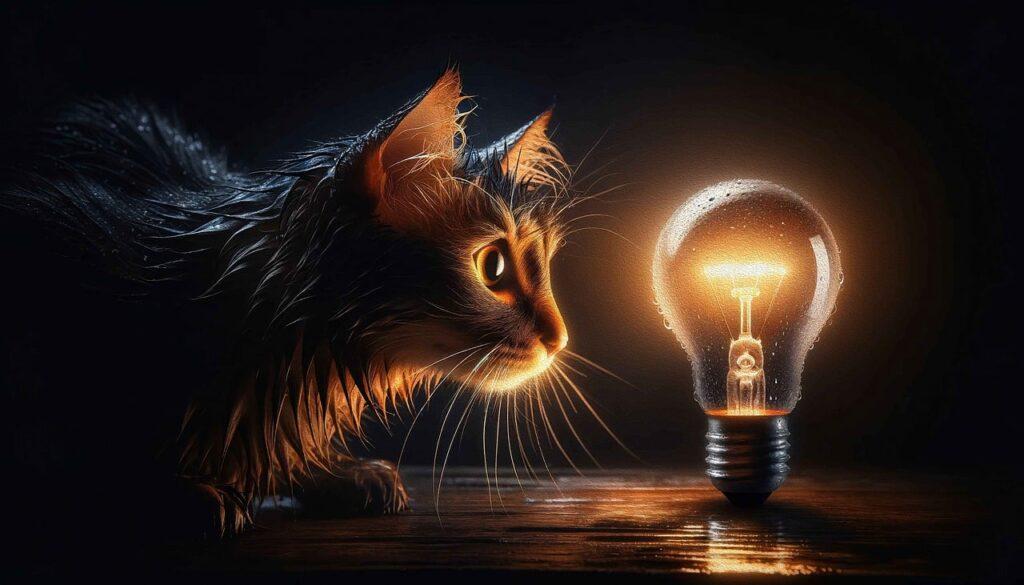 Insight Meaning and Examples of Insight Problem Solving - Cat Looking at a Light Bulb